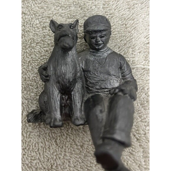 Michael Ricker Pewter Boy and HIs Puppy Dog With Ball Miniature Figurine - Picture 8 of 11